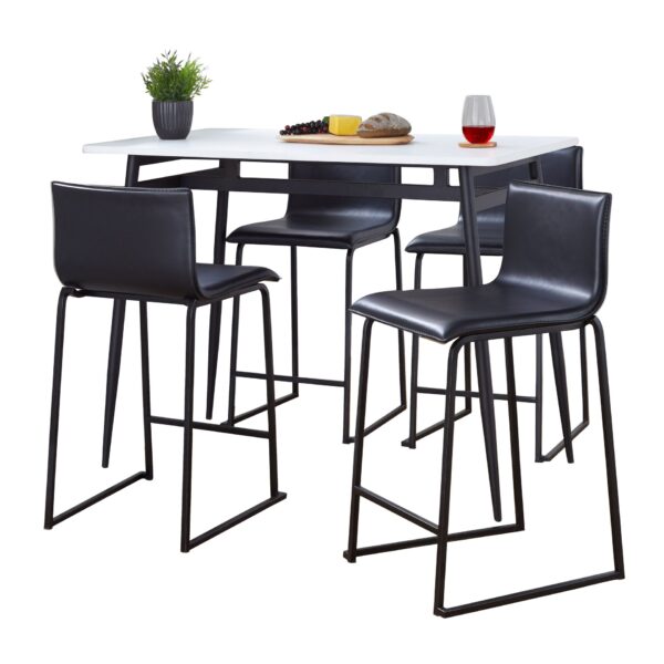 Marcel Mara - 5 Piece Upholstered Contemporary Counter Height Dining Set - Black / White / Black