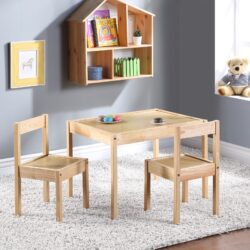 Della - 3 Piece Solid Wood Kids Table & Two Chair Set - Natural