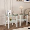 Glass Two Layer Tea Table, Small Round Table, Bedroom Corner Table (Set of 2), Living Room Side Table - White - Image 2
