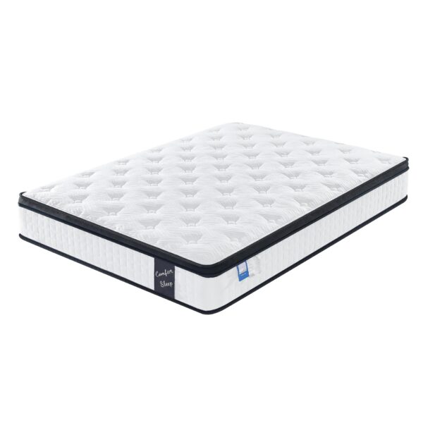 12" Twin Long Hybrid Mattress Individual Pocket Spring Comfortable Memory Foam Breathable Cool Knitted Cover - White / Black