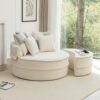 Modern Oversized Round Barrel Accent Chair With Ottoman Velvet Upholstered Lounge Armchair With 5 Pillows For Living Room Or Bedroom - Beige - Image 10