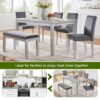 6 Pieces Wooden Dining Table Set, Wooden Dining Table With 4 Upholstered Chairs And Bench For 6 People - Silver Gray - Image 5