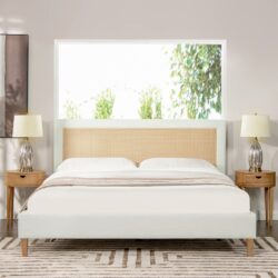 Haley - King Upholstered Cane Back Platform Bed - Antique White