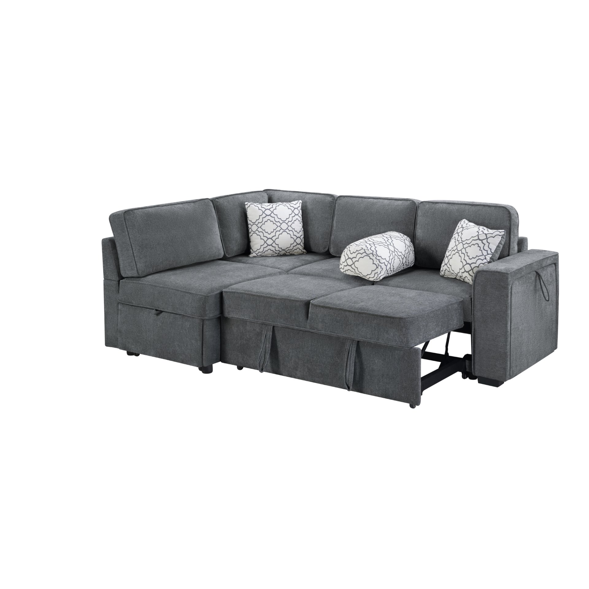 Convertible Sectional Sofa Bed Shaped Sofa With Dual Pull Out Sleepers, Flip Top Table, USB Ports, Cup Holder & Storage - Dark Gray - Image 7