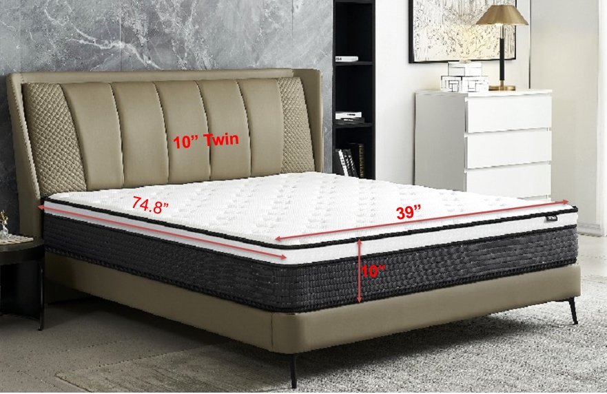 10" Twin Hybrid Mattress A Box, Pillow Top Bed Cushion With Breathable And Hypoallergenic Design, Medium Firm For Lumbar Support - White / Gray - Image 7