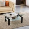 Modern Tempered Glass Coffee Table With 2 Layers And Waterfall Edges For Living Room - Transparent - Image 5