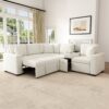 Modular L Shaped Convertible Sofa Bed With Pull Out Bed, Cup Holders & Storage - White - Image 3