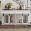 Large Dog Crate, Water Resistant Indoor Pets Furniture Double Dog Crates - Brown White - Image 2