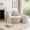 Modern Oversized Round Barrel Accent Chair With Ottoman - Velvet Upholstered Lounge Armchair With 5 Pillows For Living Room Or Bedroom - Gray - Image 12