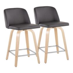 Toriano - Contemporary Fixed Height Counter Stool With Swivel, Square Footrest (Set of 2) - Gray / Natural