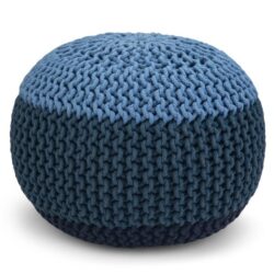 Nikki - Hand Knit Round Pouf - Blue / Navy Blue