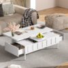 Lift Top Coffee Table With 2 Drawers, Multi Functional Adjustable Coffee Table With Hidden Storage Compartment For Living Room - White - Image 2