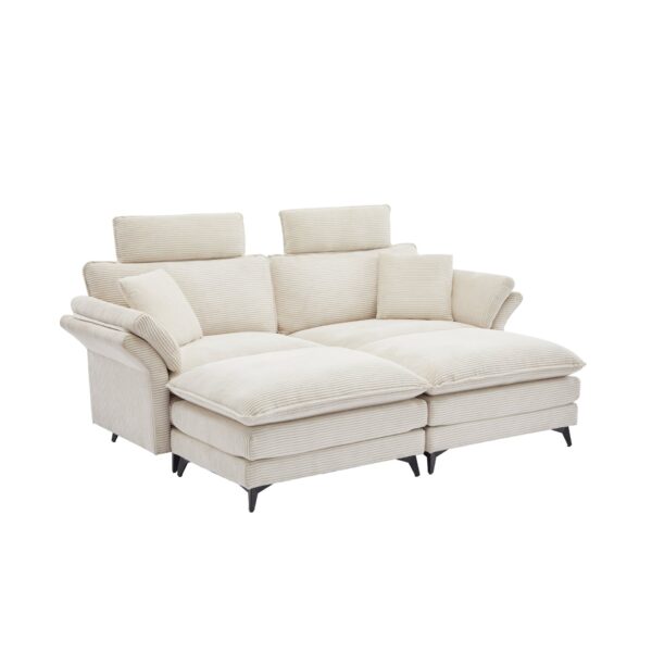Modern Corduroy, Loveseat Sofa, Deep Seat Sectional Sofa With Ottomans Comfortable Cloud Sofa For Living Room, Apartment, Office, Couch - Beige