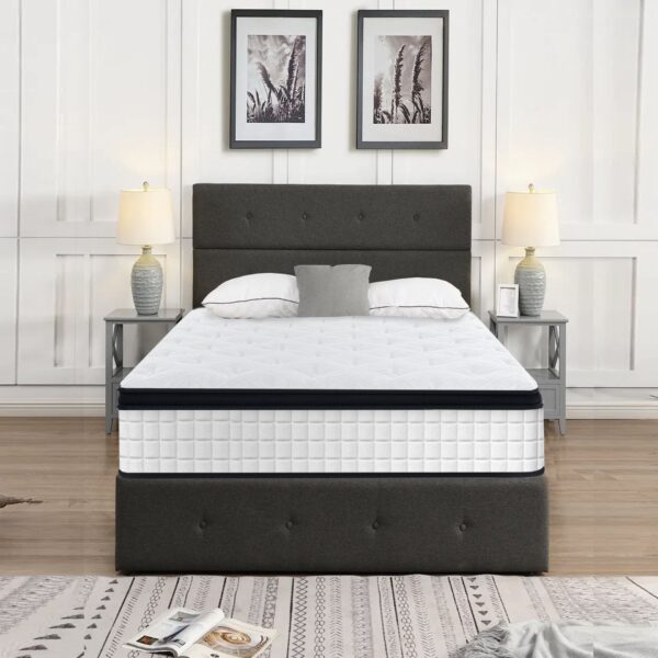 12" Twin Size Hybrid Mattress Individual Pocket Spring 7 Zoned Memory Foam Knitted Cover With - White