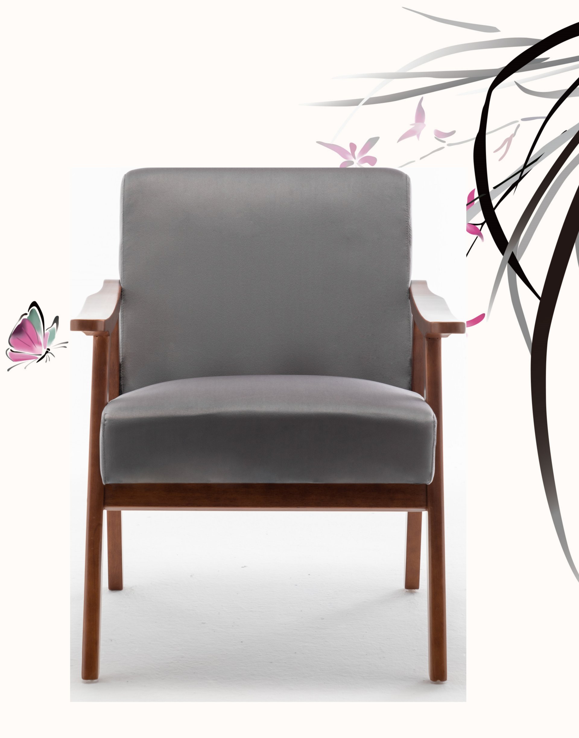 Accent Chair, Classic Mid Century Modern For Extra Seating - Gray - Image 5