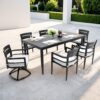 7 Pieces Modern Outdoor Patio Dining Set, Rectangular Table, 4 Chairs & 2 Swivel Rockers, Sunbrella Cushions - Ember Black - Image 2