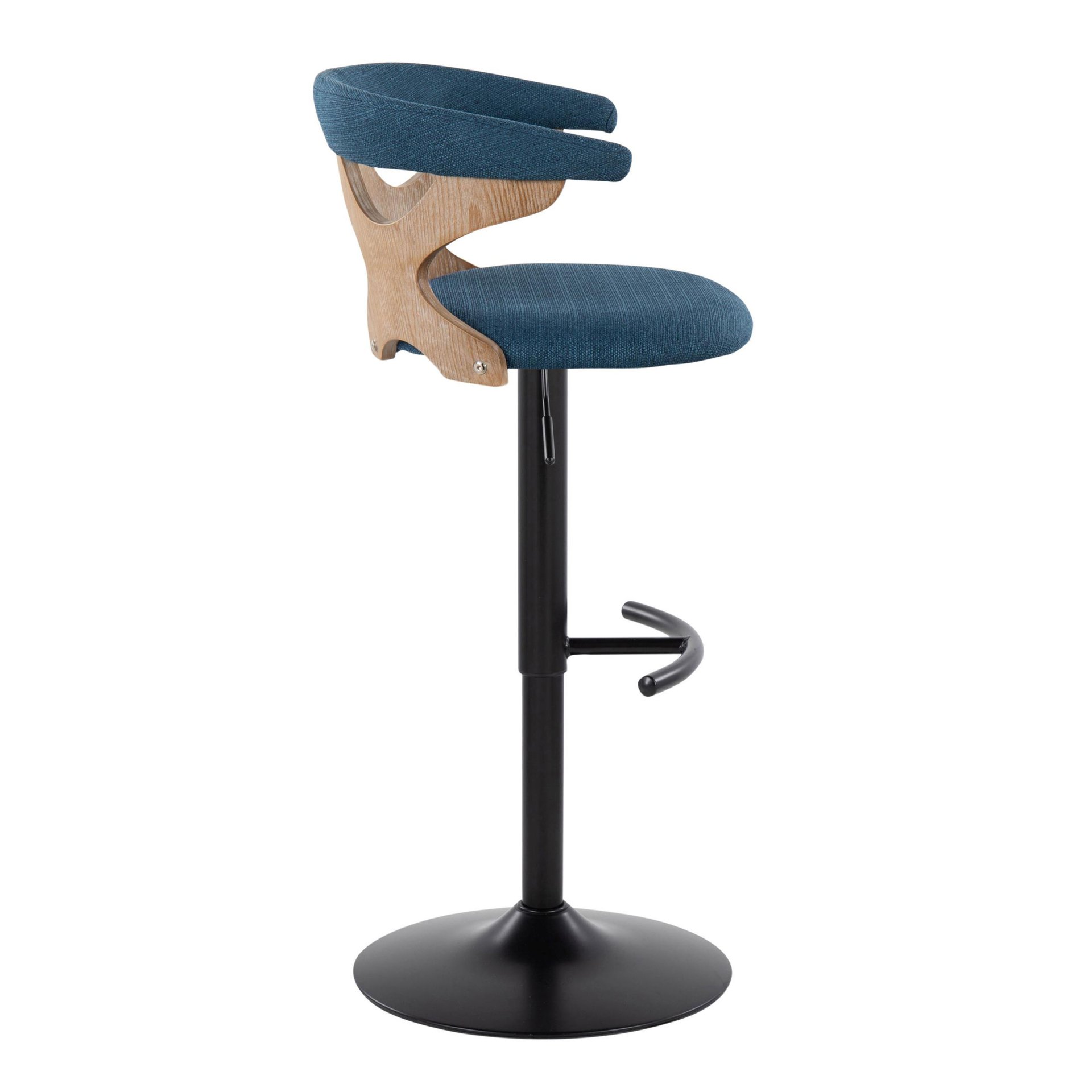 Gardenia - Contemporary Adjustable Barstool With Swivel And Rounded T Footrest (Set of 2) - Black / Blue - Image 3