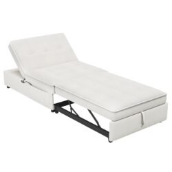 4 In 1 Sofa Bed, Chair Bed, Multi - Function Folding Ottoman Bed With Storage Pocket And USB Port For Small Room Apartment, Living Room, Bedroom, Hallway - White