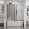Semi Frameless Tub Sliding Shower Door 60" X 58" With Tempered Glass - Matte Black - Image 8