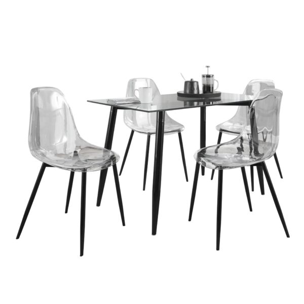 Clara - 5 Piece Contemporary Dining Set - Black / Clear