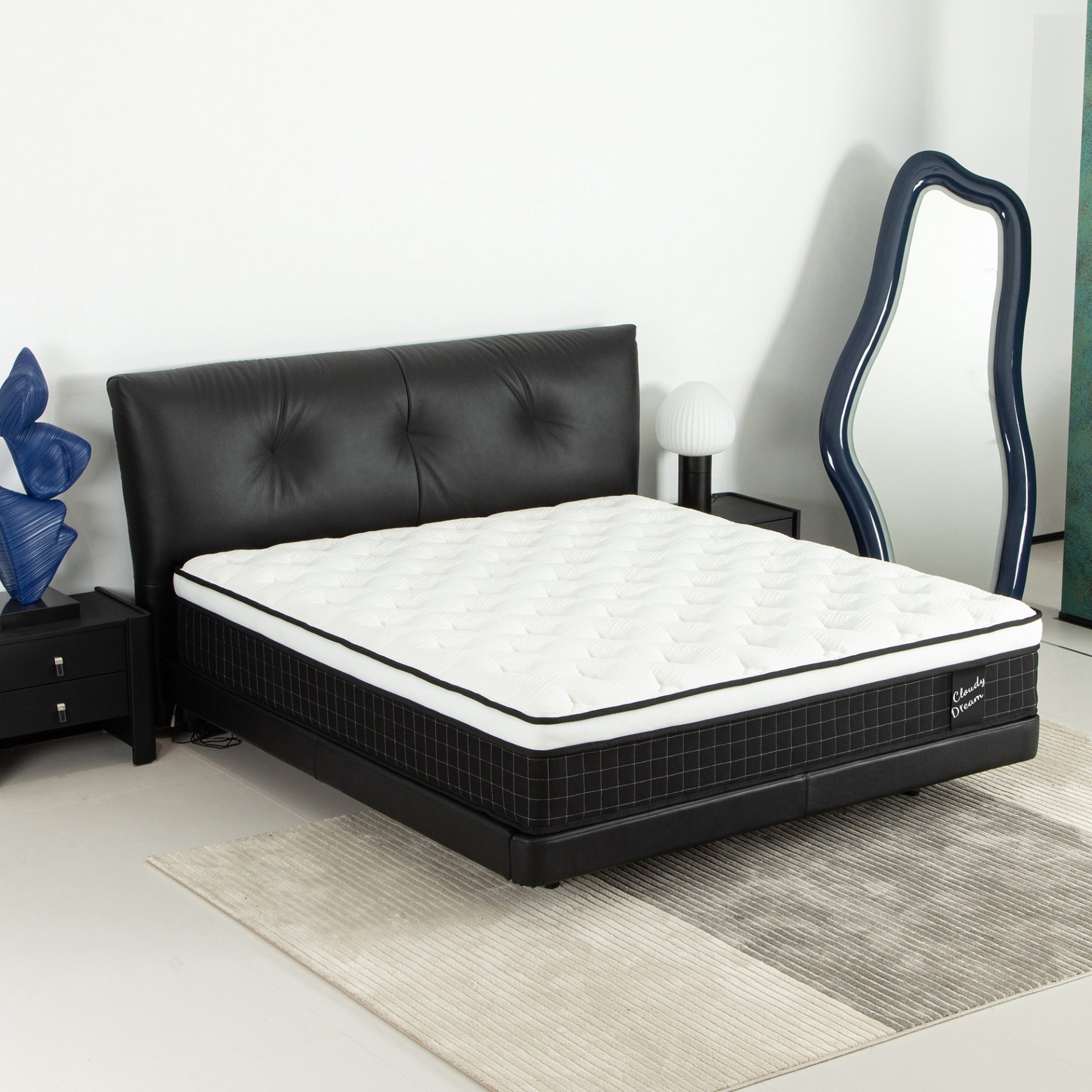 12" King Size Hybrid Mattress Individual Pocket Spring 7 Zoned Soft Memory Foam Breathable Cool Knitted Cover - Black - Image 5