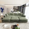 4 Seat Sofa, Deep Seat Couches With Soft Pillows And 3 Ottomans, Convertible Sofa Lounge Chair, For Living Room - Green - Image 12