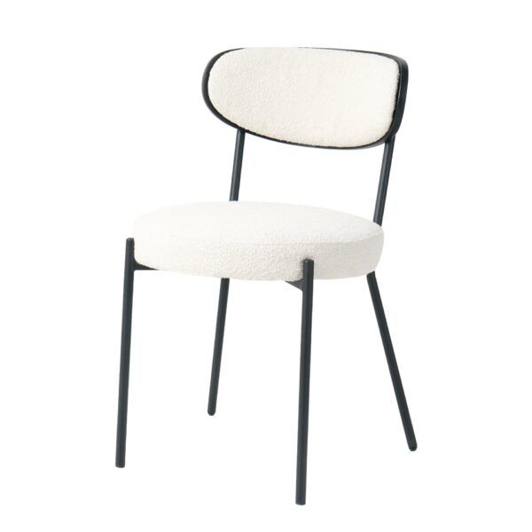 Boucle Modern Kitchen Dining Chair With Bentwood Ash Veneer Back And Black Metal Legs, (Set of 2) - Cream
