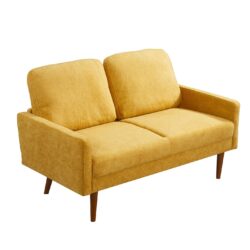 Loveseat Sofa, European Style With Sleek Design, Modern & Vintage Flair, Upholstered 2 Seater Couch - Mustard Yellow