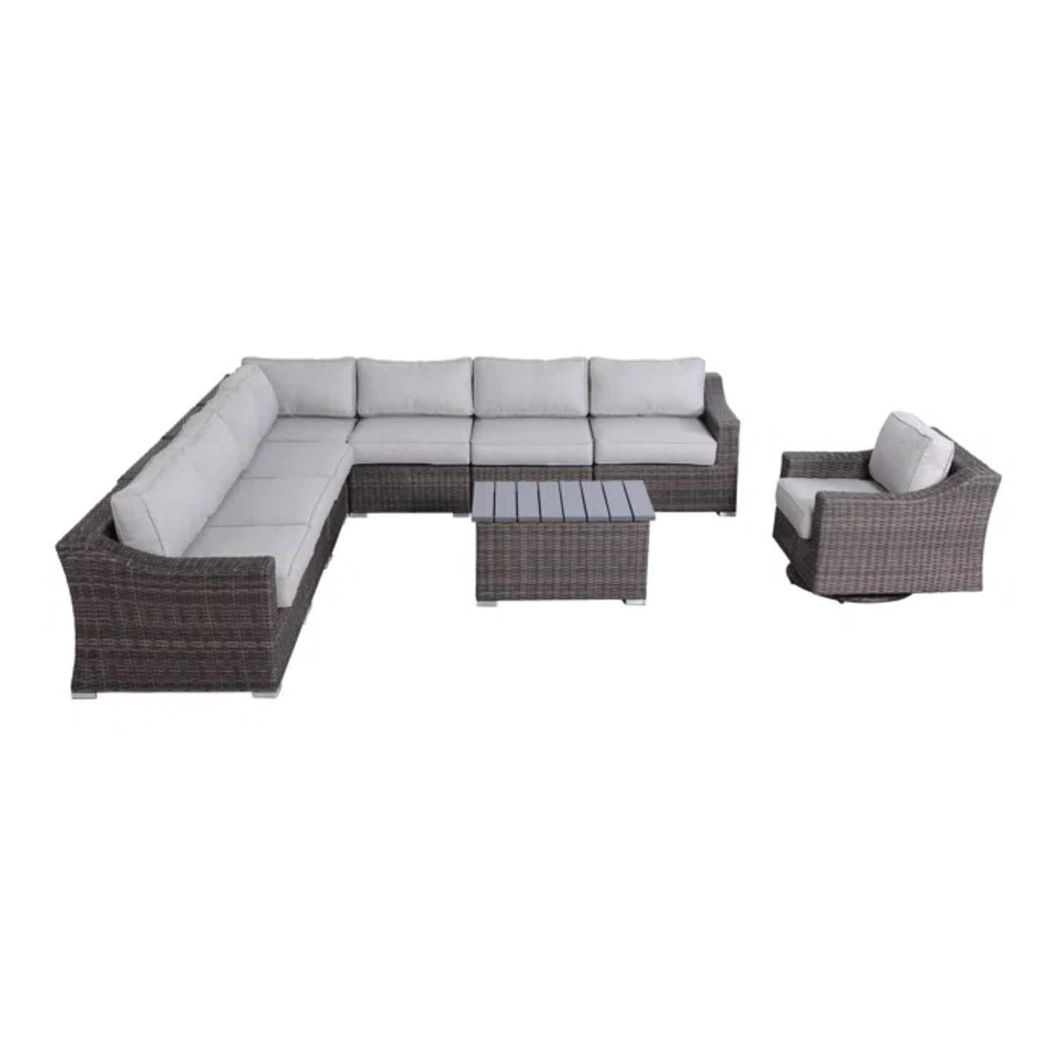 Outdoor 7 Person Wicker Sectional Set With Cushions - Gray Mix - Image 8
