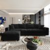 4 Seat Sofa, Deep Seat Couches With Soft Pillows And Movable Ottoman, Convertible Sofa Lounge Chair, For Living Room - Black - Image 7