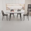 Modern Extendable Dining Table And Chair Set With Metal Base And Suede Chairs, 4 Piece - Gray / White - Image 2