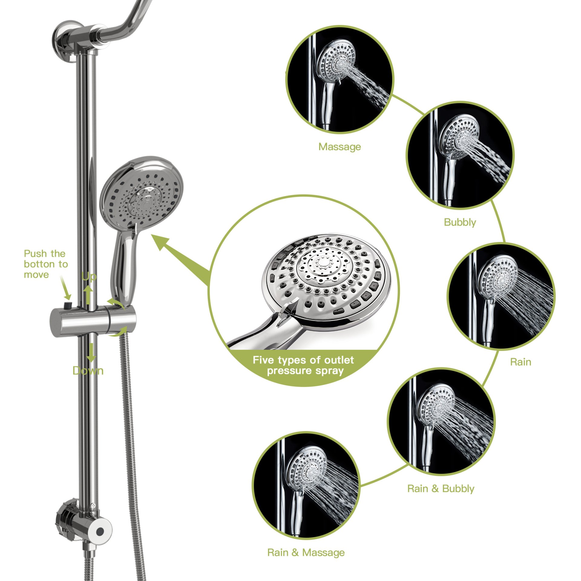 Chrome Round Dual Shower Heads Set With 10" Overhead And Hand Shower, Metal & Plastic Construction - Chrome - Image 8
