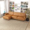 Allison - Left Facing Leather Sectional Sofa - Tan - Image 8