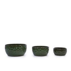3 Pieces Ceramic Flowerpot, Planter For Patio, Garden Or Windowsills - Antique Green