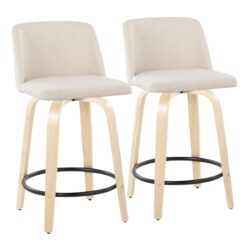 Toriano - Contemporary Fixed Height Counter Stool With Swivel With Round Footrest (Set of 2) - Cream / Natural