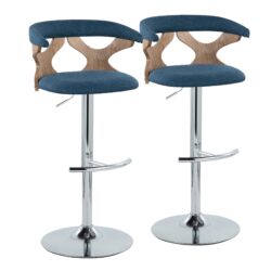 Gardenia - Contemporary Adjustable Barstool With Swivel And Rounded T Footrest (Set of 2) - Chrome / Blue