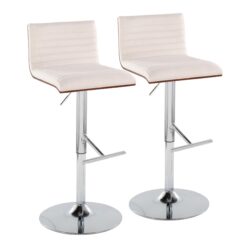 Mason - Contemporary Adjustable Barstool Swivel With Straight T Footrest (Set of 2) - Walnut / Cream