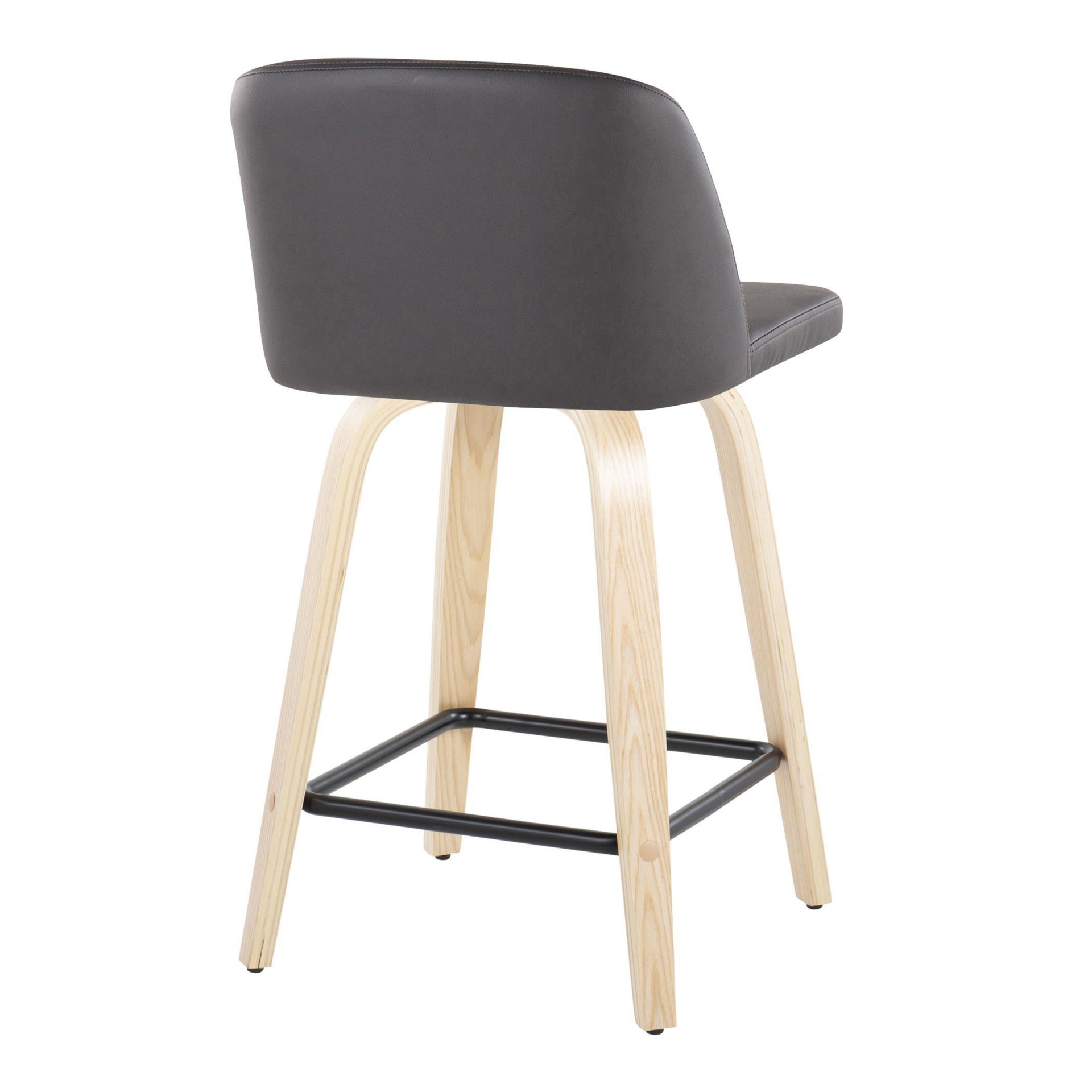 Toriano - Contemporary Fixed Height Counter Stool With Swivel, Square Footrest (Set of 2) - Gray / Black / Natural - Image 4