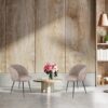 Adjust Legs Upholstered Teddy Faux Fur Dining Armrest Chair (Set of 2) - Light Brown - Image 2