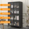 Premium Metal Storage Cabinet With Tempered Glass Doors, Adjustable Shelves, And Anti Tipping Device - Black - Image 17