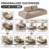 Multifunctional Convertible Sofa Bed With 2 Tumbler Backrests And 2 Pillows, Diy Modern Upholstered Couch - Camel - Image 20
