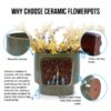 3 Pieces Ceramic Flowerpot, Planter For Patio, Garden Or Windowsills - Antique Light Green - Image 4