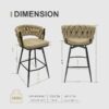 Technical Leather Woven Bar Stool (Set of 2), 360 Swivel Bar Stools With Back And Footrest - Light Brown - Image 4
