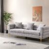 Luxurious And Comfortable Upholstered Sofa With Golden Legs And Pillows For Living Room And Reception Area - Gray - Image 18