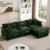 Modern Modular Sectional Sofa Set With Movable Ottoman Chenille, L Shaped - Green - Image 3