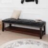 Wooden Base Upholstered Bench For Bedroom For Entryway - Black - Image 2
