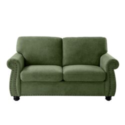 Soft Loveseat, Upholstered 2 Seater Couch, Loose Back Cushions And Turned Legs - Green