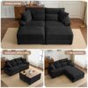 Double Chaise Lounge Set With Reversible Ottoman Soft Corduroy Fabric, Storage Ottomans, USB Port - Black - Image 4