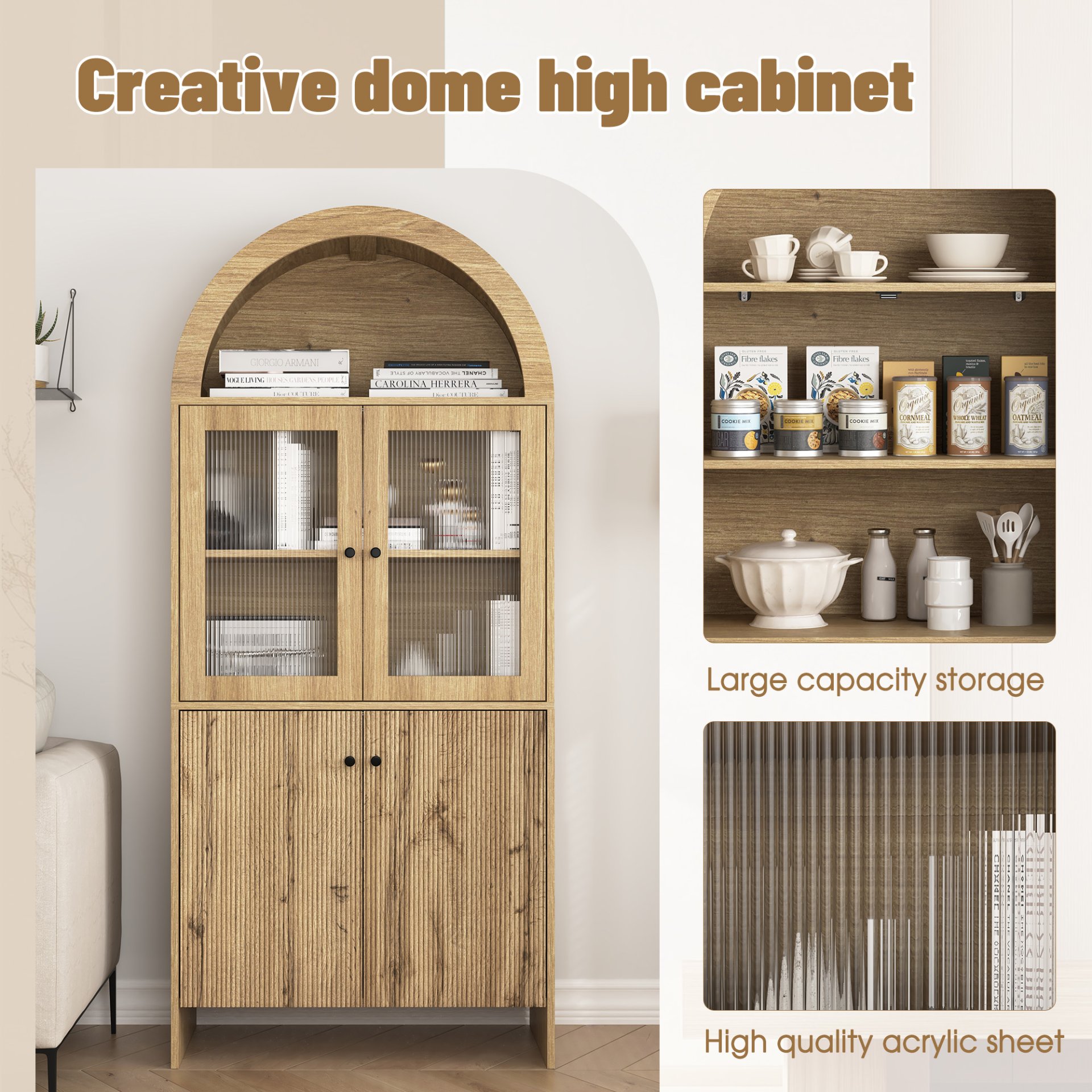 Grain Tech Inspired Dome Cabinet With LED Lighting - Smart Snack Storage Solution - Natural Wood - Image 16