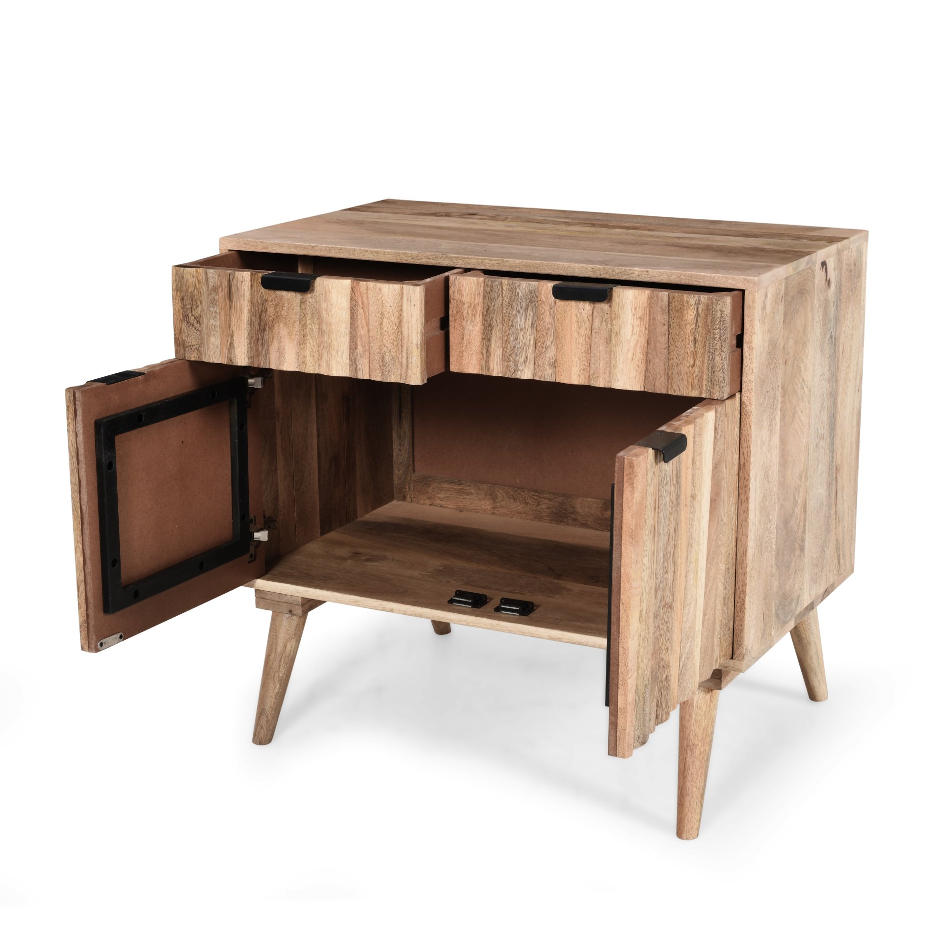 Stylish Style 2 Drawer 2 Door Cabinet, Mango Wood - Natural - Image 7